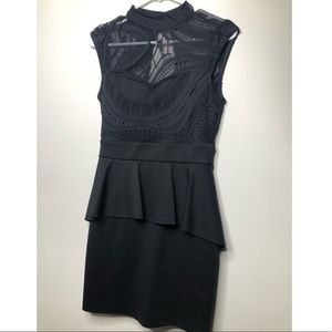 Black Mini Dress with Lace and Peplum